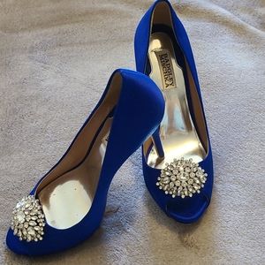 Blue satin heels